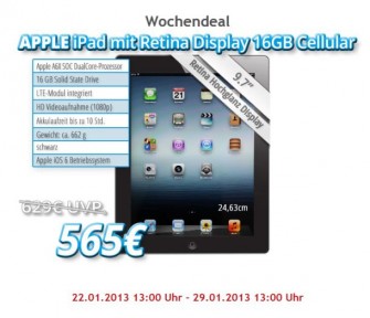 Bei Notebook.de gibt es das aktuelle iPad diese Woche zum Schnäppchenpreis von 565 Euro (Screenshot: ITespresso).