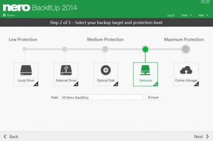 Bei Nero Backitup lässt sich das gewünschte Speicherziel auswählen - lokal oder in der Cloud (Screenshot: Nero)