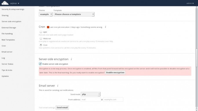 Wesentliche Neuerung bei owncloud 8.1 sind die Verschlüsselungsoptionen (Screenshot: ownCloud)