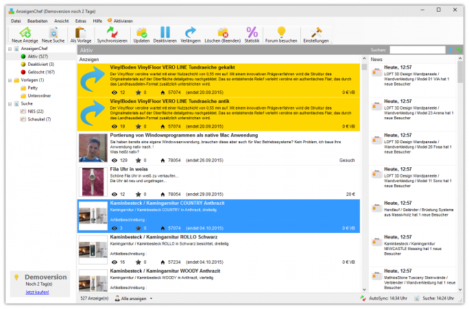Der AnzeigenChef hilft, Angebote bei Ebay Kleinanzeigen im Blick zu behalten (Screenshot: Michael Geschwill).
