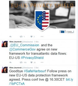 Tweets von EU-Justizkommissarin Véra Jourová zum EU-US-Privacy Shield (Screenshot: ITespresso).