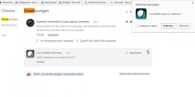 Cisco Webex Chromeb Extention Cisco Webex Chrome Extention (Screenshot: silicon.de)