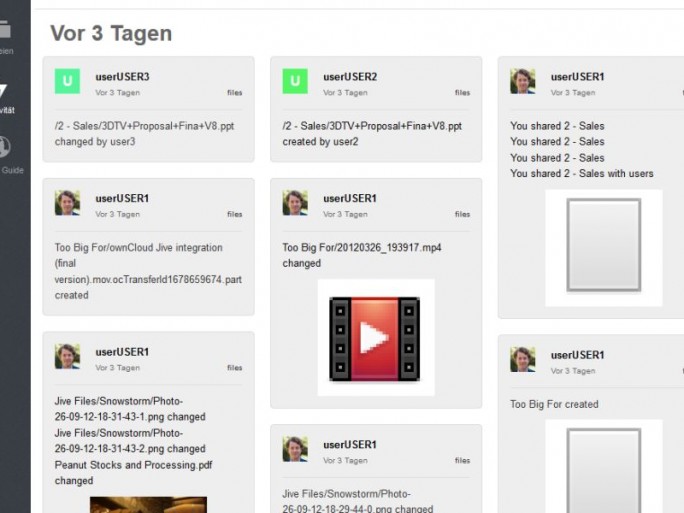 Version 6 von owncloud bringt mit der Jive-Integration auch einen Activity Stream (Screenshot: ownCloud).
