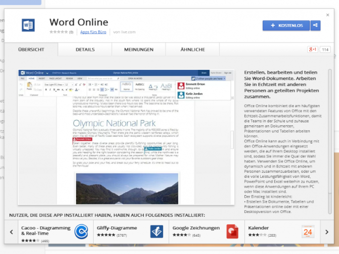 Word und die anderen Office-Online-Anwendungen sind ab sofort im Chrome Web Store verfügbar (Screentshot: ZDNet.de).