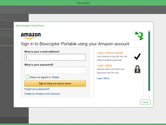 Boxcryptor Portabel bei Amazon Cloud Drive (Screenshot: Secomba)